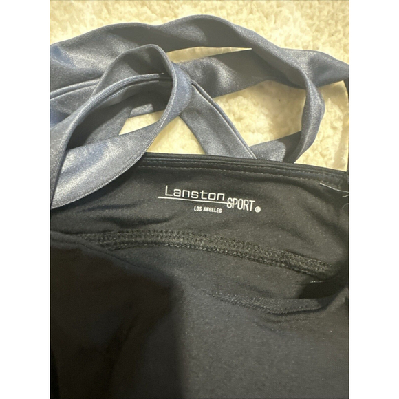 Lanston Sport Bra Cropped XS Top Padded Black And Grey Crisscross Back NWT - Picture 6 of 7